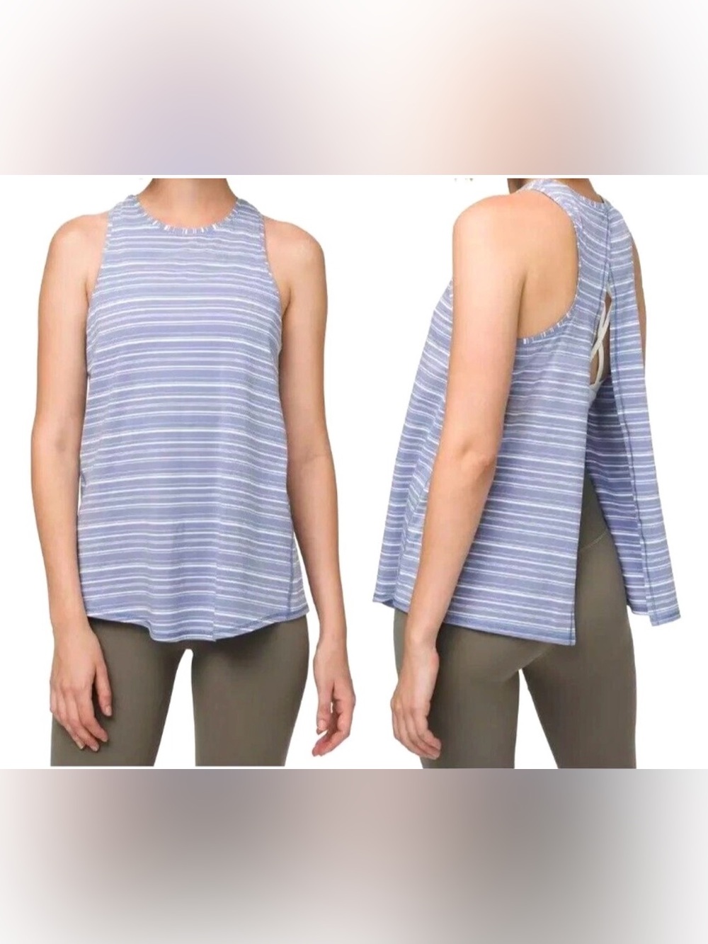 Lululemon All Tied Up Tank Top S Stripe Sleeveless Racerback Open Back High Neck